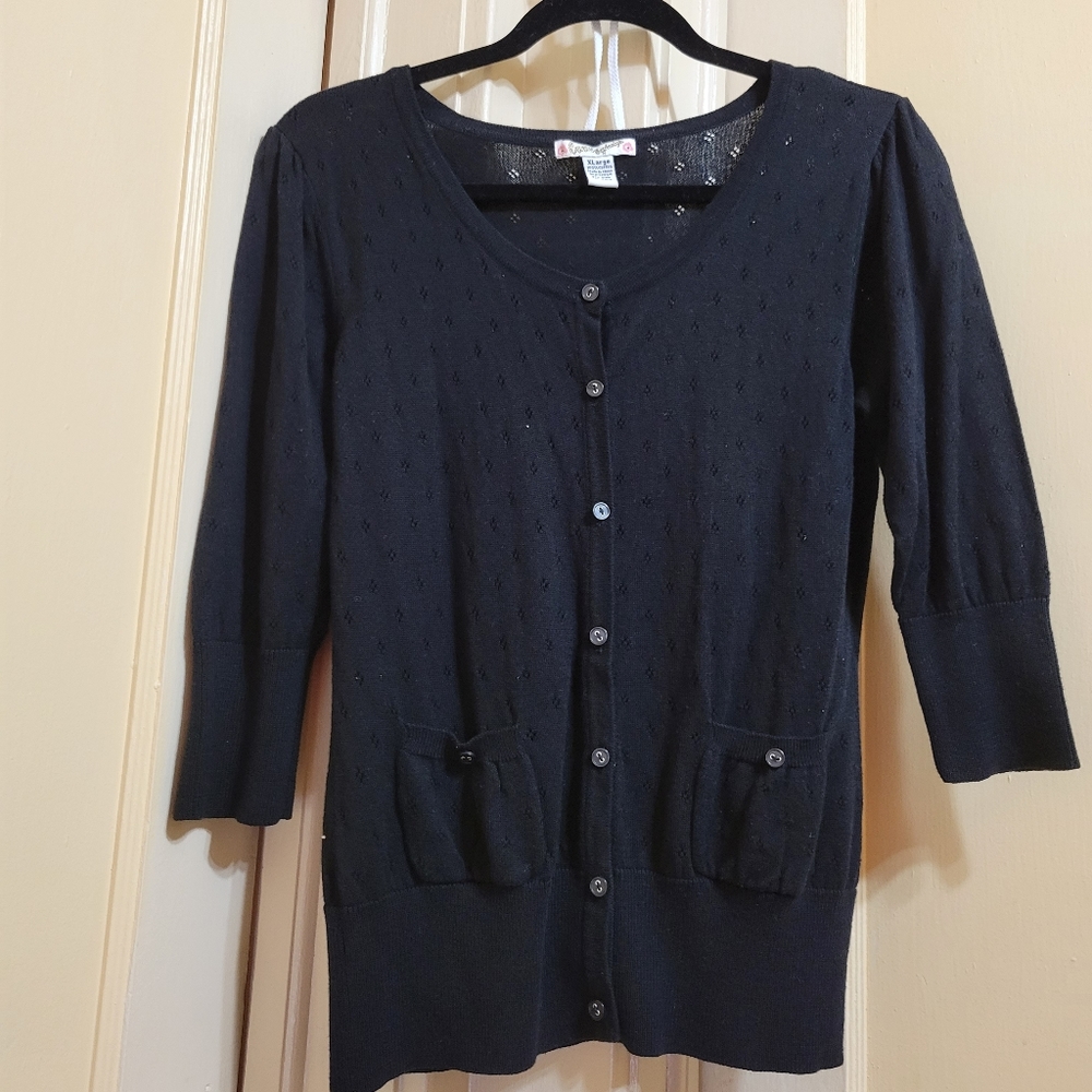 Love By Design Women's XL Black Lace Knit Fitted Cardigan